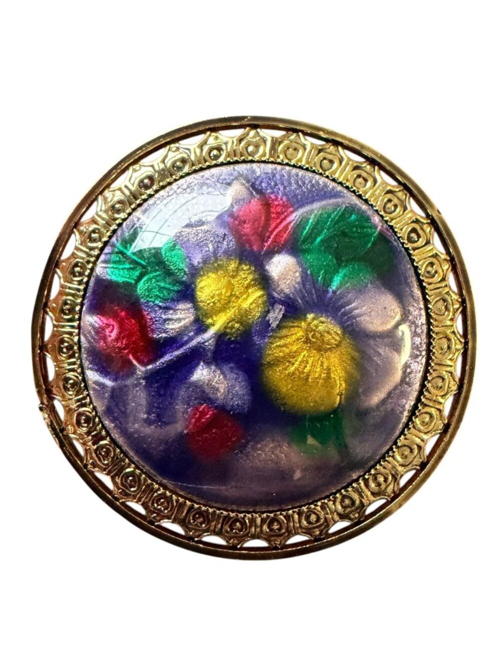 Vintage Reverse Carved Lucite Brooch Gold Tone Floral Pin‎ 1950s New Old Stock